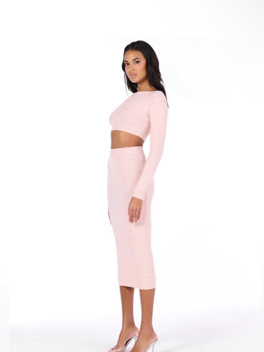 naked wardrobe Blush Pink Ribbed Knit Midi Set - Picture 3 of 8